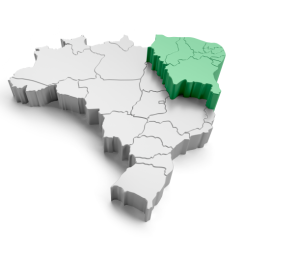 Mapa de cobertura regional da Solux Ambiental no Nordeste